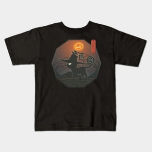 Japanese Halloween Cat with Pumpkin Moon -  Anime Neko Kids T-Shirt